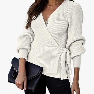 Chic Cream V-Neck Wrap Sweater